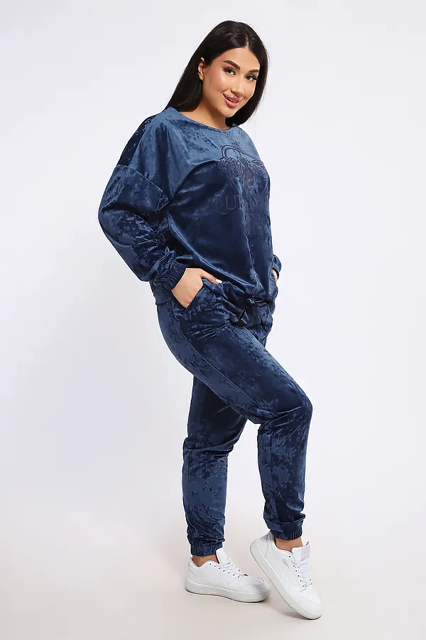 Костюм с брюками велюровый 635П НАТАЛИ, синий - фото 2