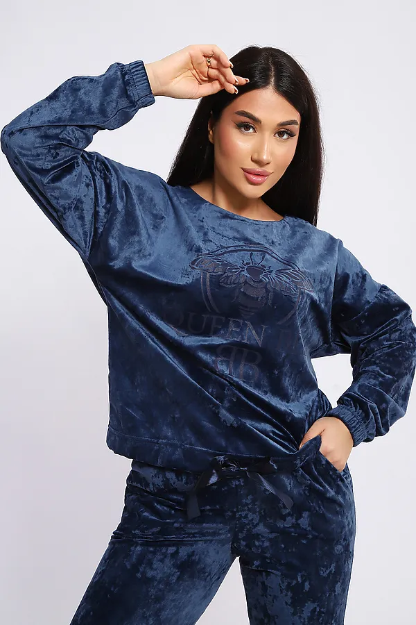 Костюм с брюками велюровый 635П НАТАЛИ, синий - фото 2