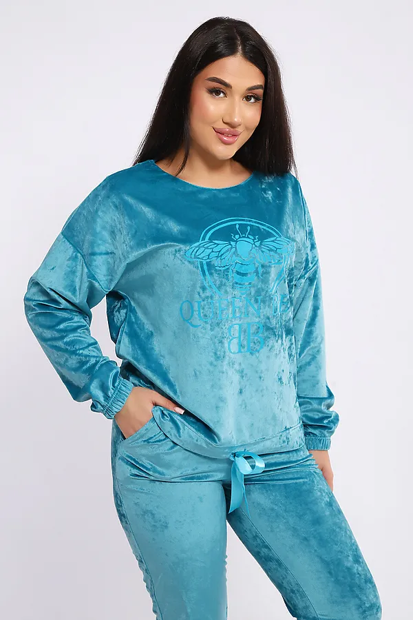 Костюм с брюками велюровый 635П НАТАЛИ, бирюзовый - фото 2