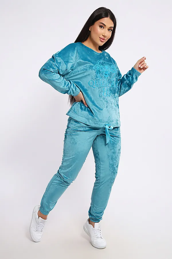 Костюм с брюками велюровый 635П НАТАЛИ, бирюзовый - фото 2