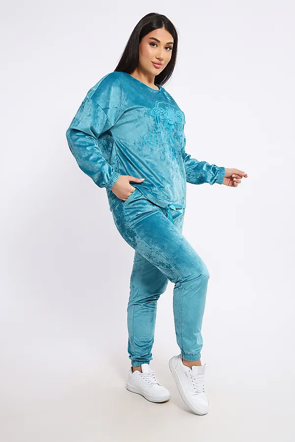 Костюм с брюками велюровый 635П НАТАЛИ, бирюзовый - фото 2