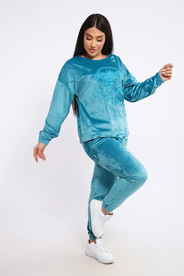 Костюм с брюками велюровый 635П НАТАЛИ, бирюзовый - фото 2