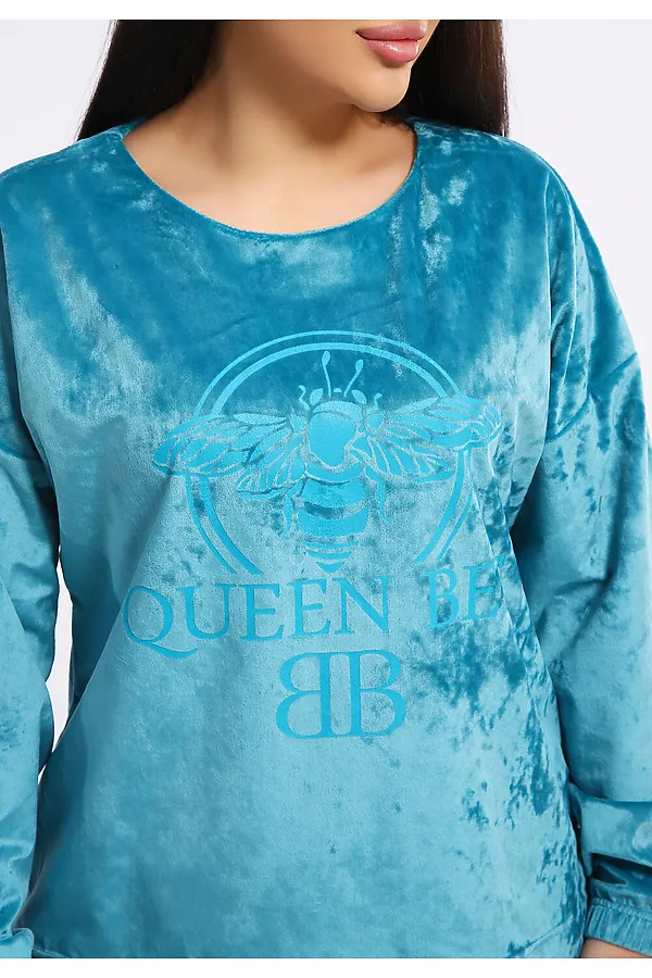 Костюм с брюками велюровый 635П НАТАЛИ, бирюзовый - фото 2