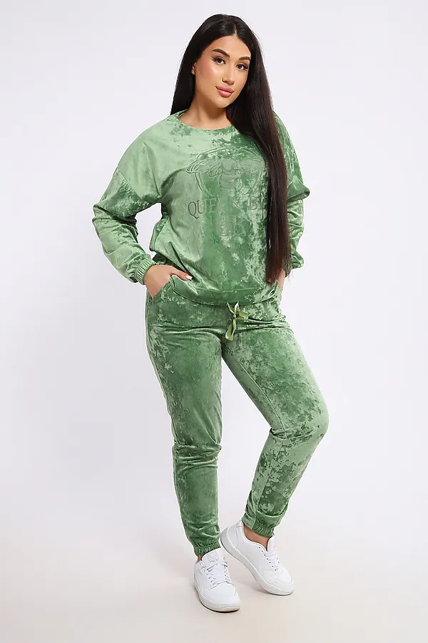 Костюм с брюками велюровый 635П НАТАЛИ, оливковый - фото 2