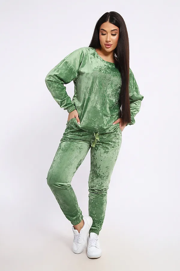 Костюм с брюками велюровый 635П НАТАЛИ, оливковый - фото 2