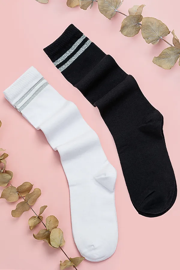 Гольфы Люрекс (набор 2 пары) НАТАЛИ, белый+черный - фото 2