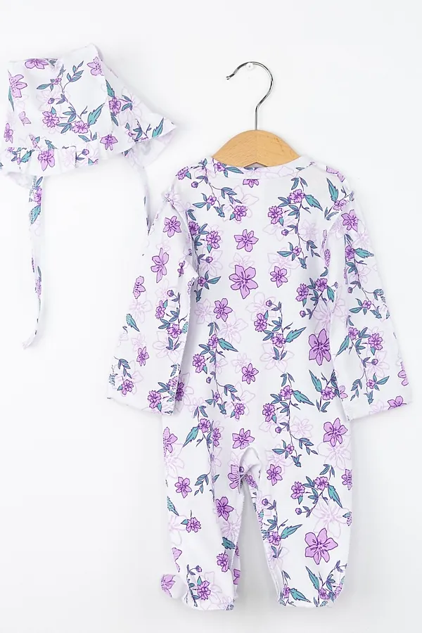 Комплект (Комбинезон+Чепчик) BABY BOOM, цветы сиреневые на белом - фото 2