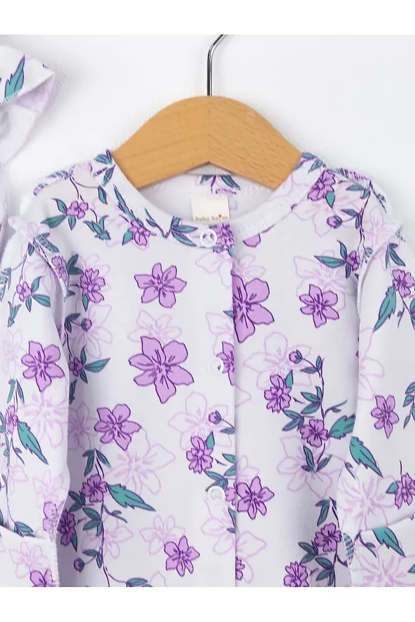 Комплект (Комбинезон+Чепчик) BABY BOOM, цветы сиреневые на белом - фото 2