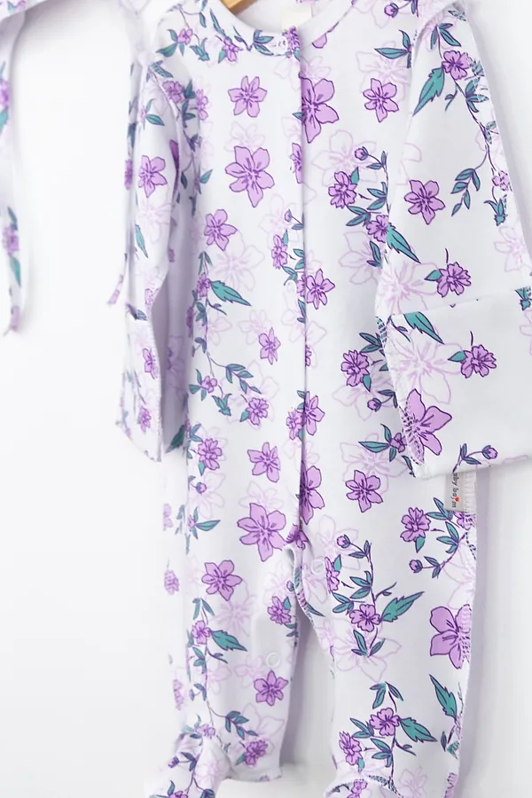 Комплект (Комбинезон+Чепчик) BABY BOOM, цветы сиреневые на белом - фото 2