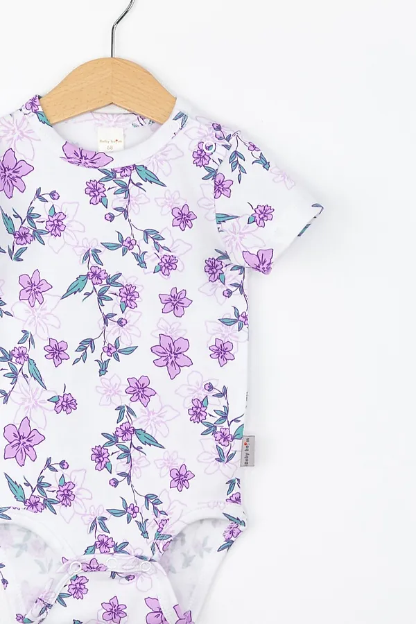 Боди BABY BOOM, цветы сиреневые на белом - фото 2