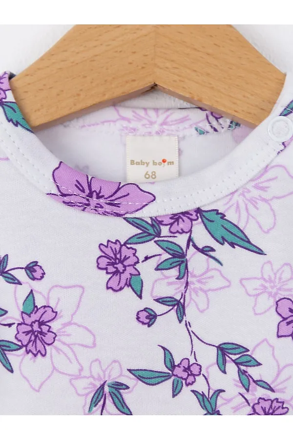 Боди BABY BOOM, цветы сиреневые на белом - фото 2