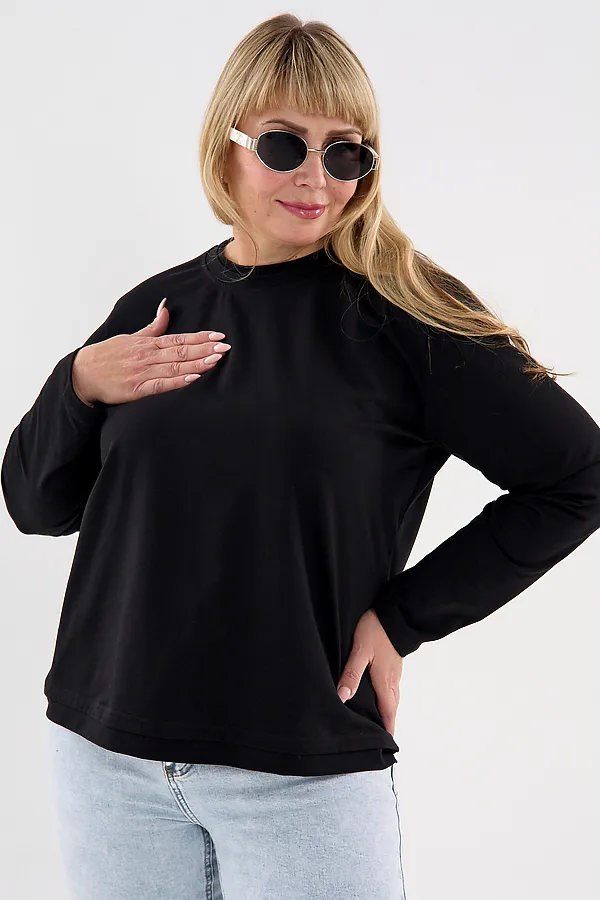Лонгслив с отделкой НАТАЛИ, черный - фото 2