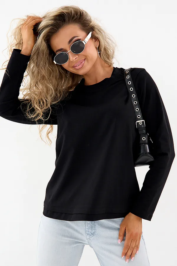 Лонгслив с отделкой НАТАЛИ, черный - фото 2