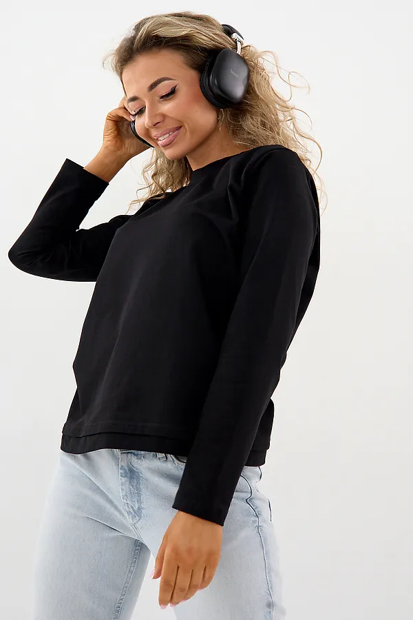 Лонгслив с отделкой НАТАЛИ, черный - фото 2