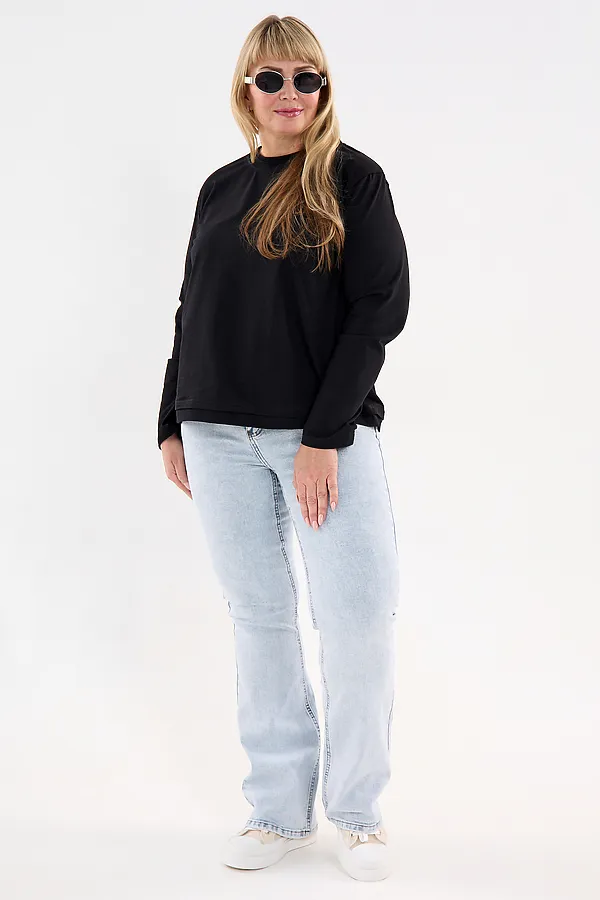 Лонгслив с отделкой НАТАЛИ, черный - фото 2