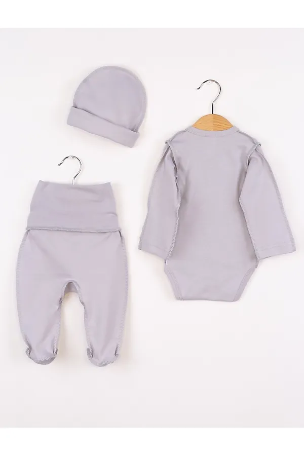 Комплект (Боди+Ползунки+Шапочка) BABY BOOM, светло-серый - фото 2