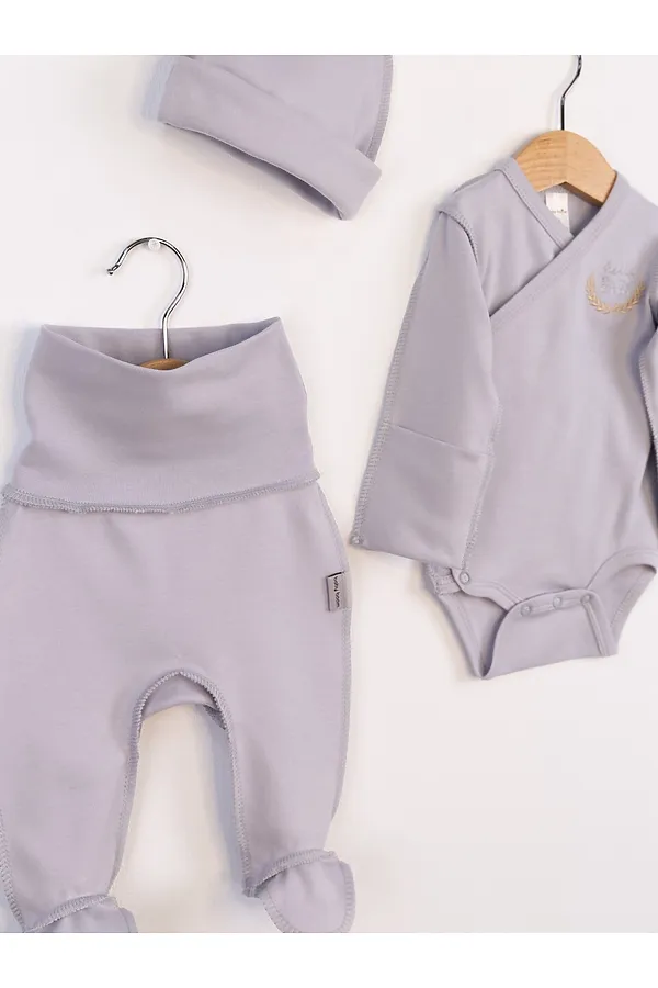 Комплект (Боди+Ползунки+Шапочка) BABY BOOM, светло-серый - фото 2