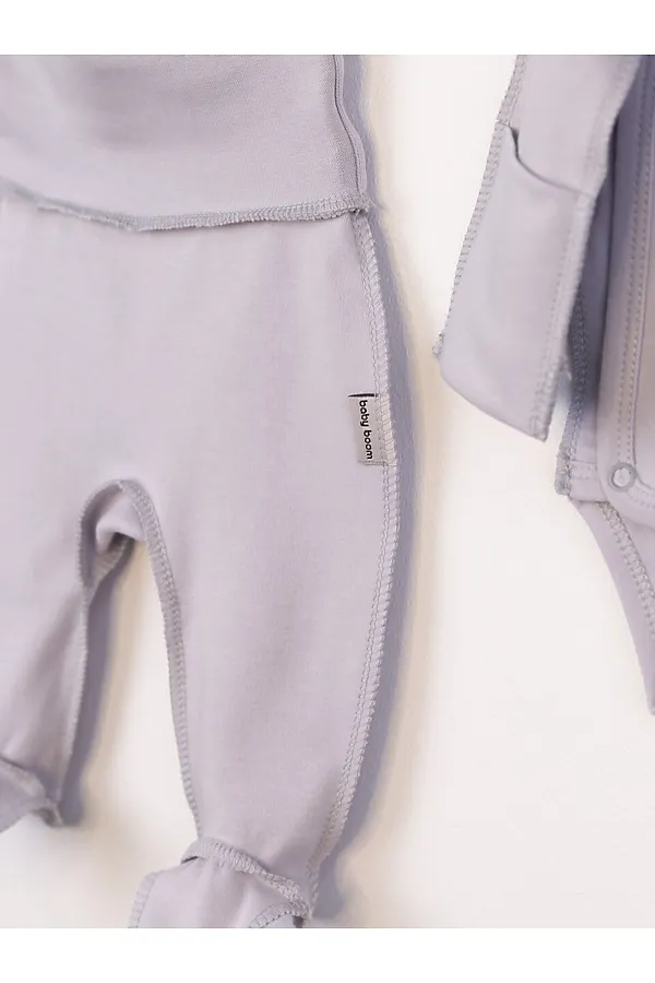 Комплект (Боди+Ползунки+Шапочка) BABY BOOM, светло-серый - фото 2