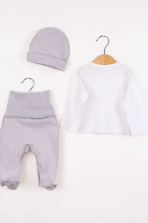 Комплект (Распашонка+Ползунки+Шапочка) BABY BOOM, светло-серый - фото 2