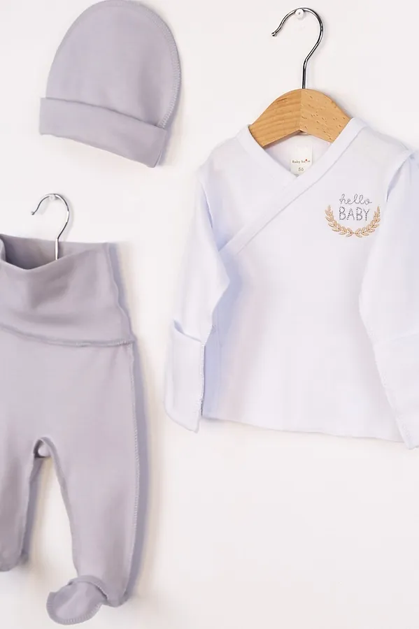 Комплект (Распашонка+Ползунки+Шапочка) BABY BOOM, светло-серый - фото 2