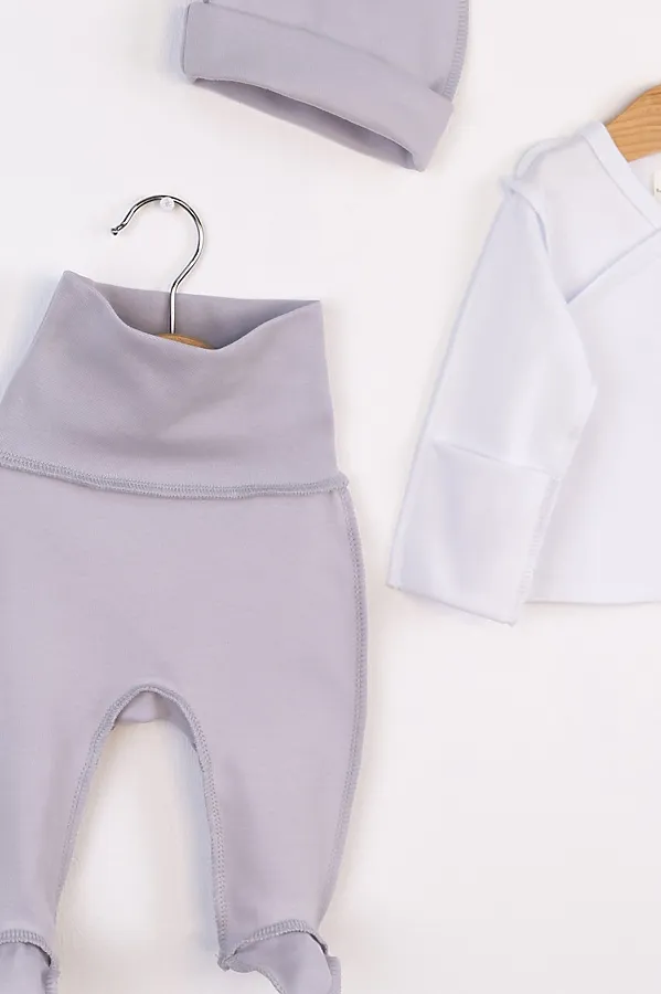 Комплект (Распашонка+Ползунки+Шапочка) BABY BOOM, светло-серый - фото 2