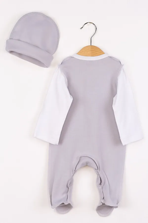 Комплект (Комбинезон+Шапочка) BABY BOOM, белый-светло серый - фото 2