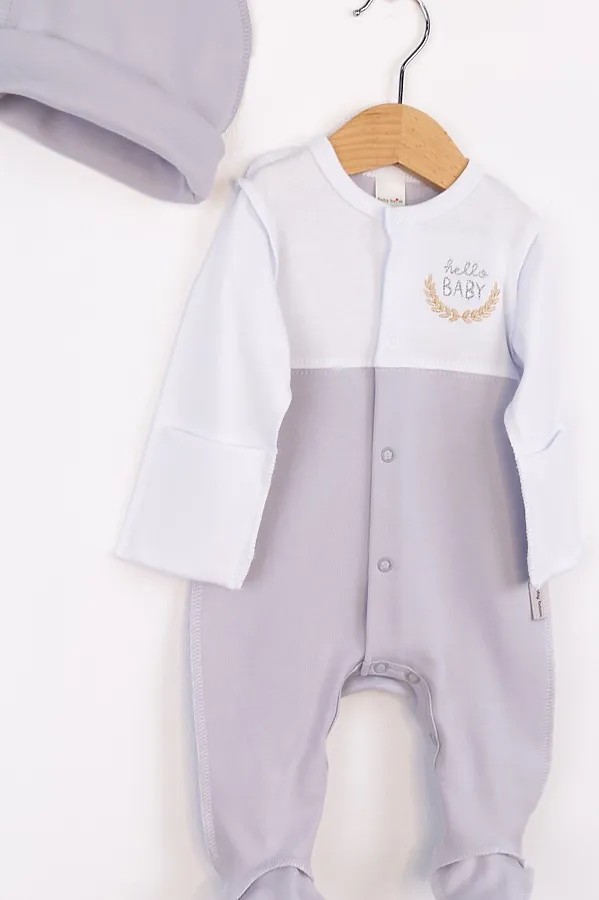 Комплект (Комбинезон+Шапочка) BABY BOOM, белый-светло серый - фото 2