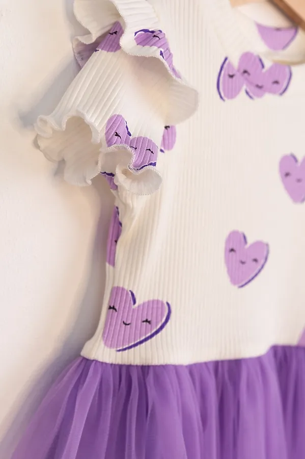 Платье BABY BOOM, сердца лиловые на молоке/сиреневый - фото 2