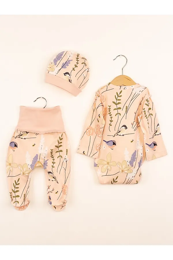 Комплект (Боди+Ползунки+Шапочка) BABY BOOM, птички на розовом - фото 2