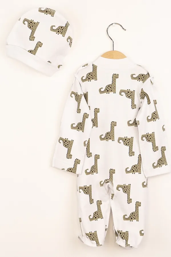 Комплект (Комбинезон+Шапочка) BABY BOOM, динозаврики на белом - фото 2