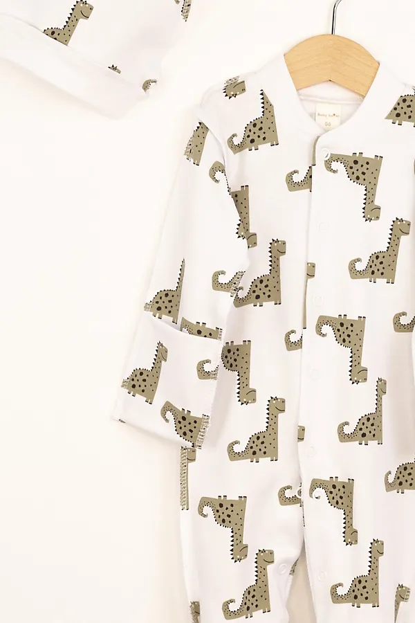 Комплект (Комбинезон+Шапочка) BABY BOOM, динозаврики на белом - фото 2