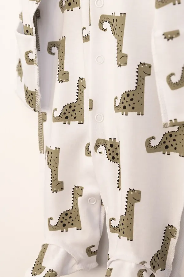 Комплект (Комбинезон+Шапочка) BABY BOOM, динозаврики на белом - фото 2