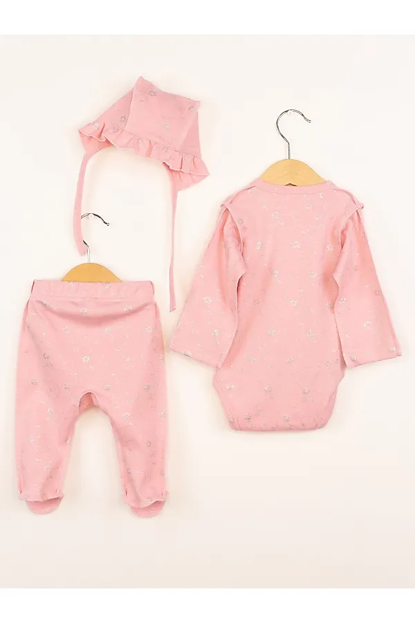 Комплект (Боди+Ползунки+Чепчик) BABY BOOM, розовый с глиттером - фото 2
