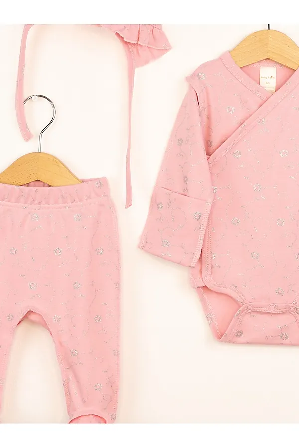 Комплект (Боди+Ползунки+Чепчик) BABY BOOM, розовый с глиттером - фото 2