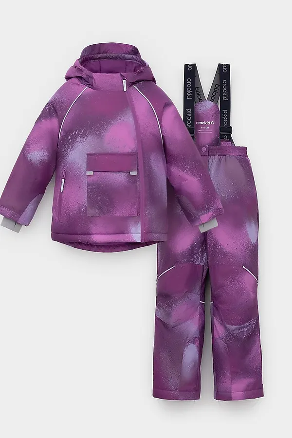 Комплект (Куртка+Брюки) CROCKID, виноградный, спрей - фото 2