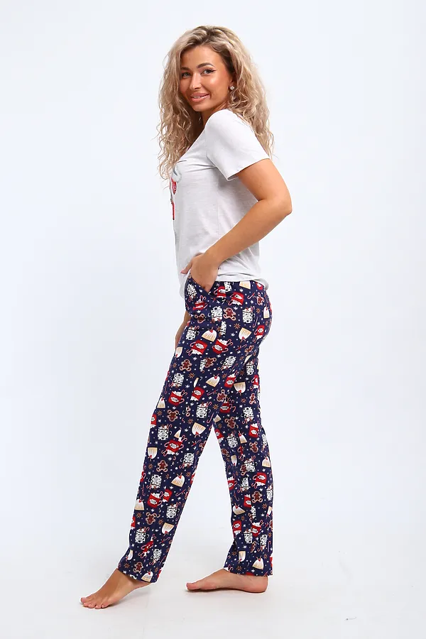 Костюм с брюками КД-008-080 Котята новогодние НАТАЛИ, белый меланж/синий - фото 2