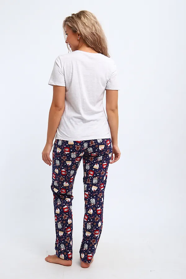 Костюм с брюками КД-008-080 Котята новогодние НАТАЛИ, белый меланж/синий - фото 2