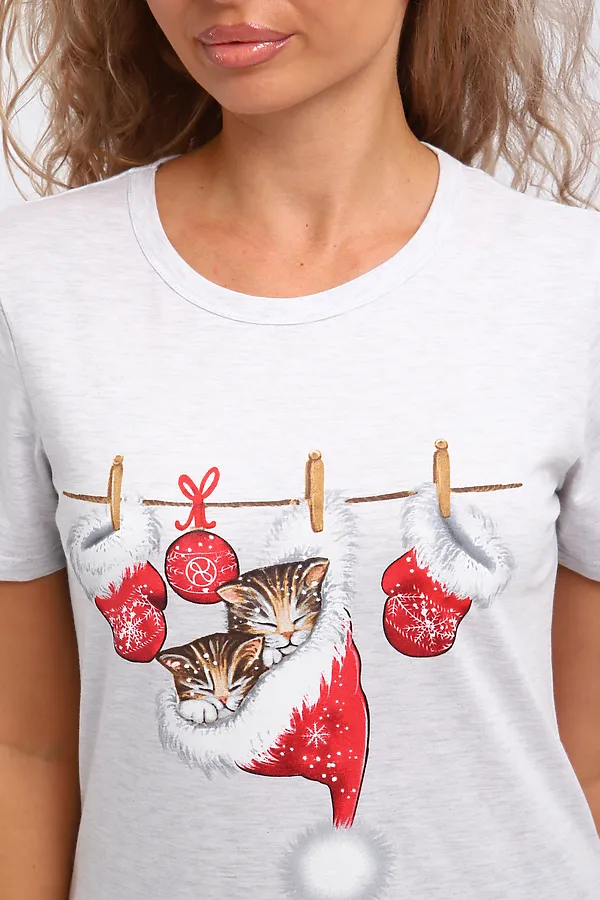 Костюм с брюками КД-008-080 Котята новогодние НАТАЛИ, белый меланж/синий - фото 2