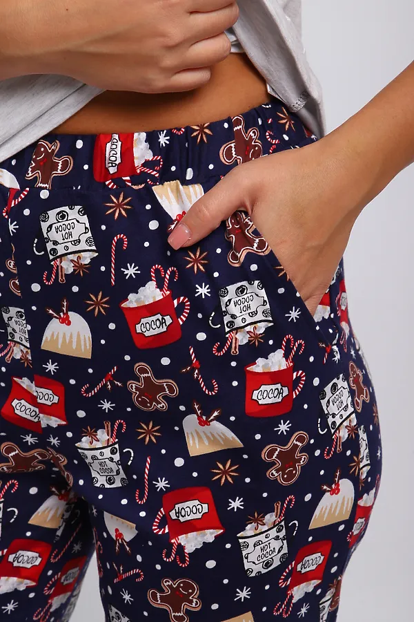 Костюм с брюками КД-008-080 Котята новогодние НАТАЛИ, белый меланж/синий - фото 2