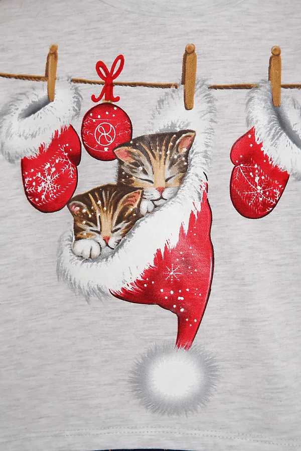 Костюм с брюками КД-008-080 Котята новогодние НАТАЛИ, белый меланж/синий - фото 2