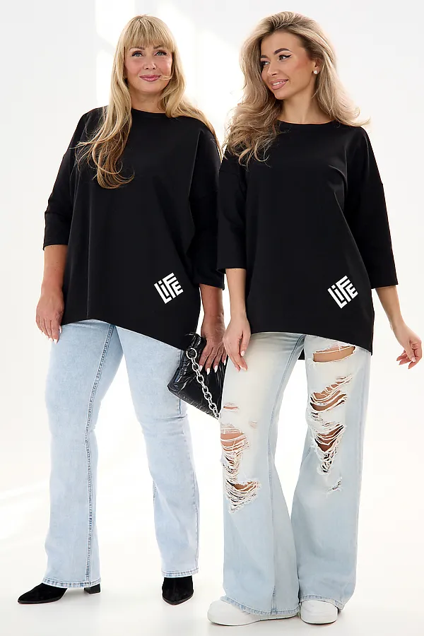 Лонгслив Футер life НАТАЛИ, черный - фото 2