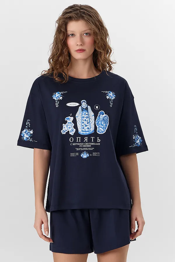Пижама MARK FORMELLE, т.синий +печать - фото 2