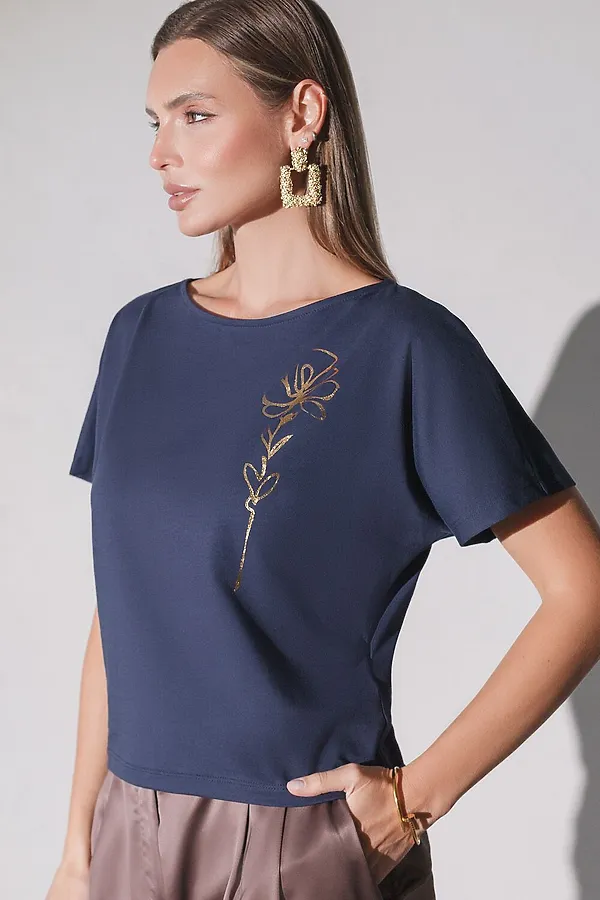 Футболка VILATTE, т.синий_цветок - фото 2