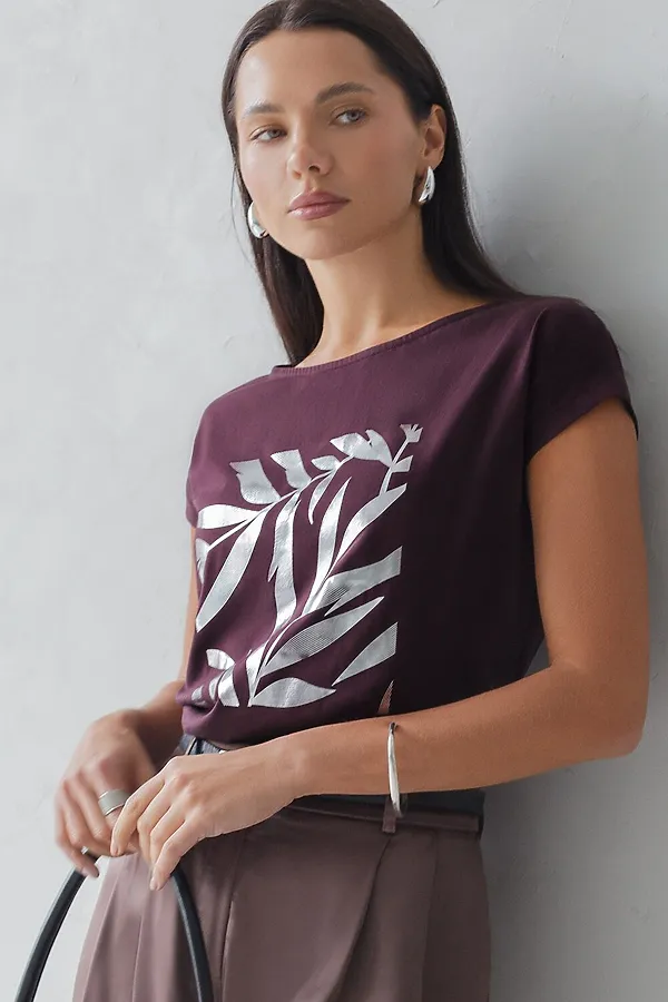 Футболка VILATTE, бургунди_листики - фото 2