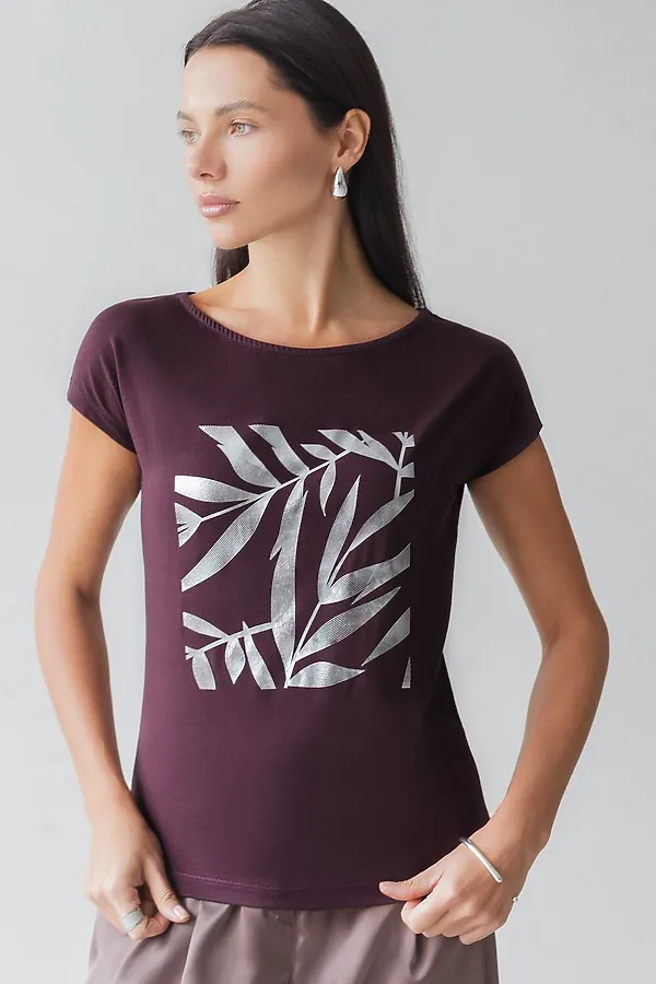 Футболка VILATTE, бургунди_листики - фото 2