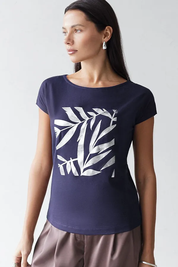 Футболка VILATTE, т.синий_листики - фото 2
