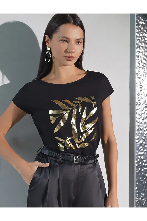 Футболка VILATTE, черный_листики - фото 2