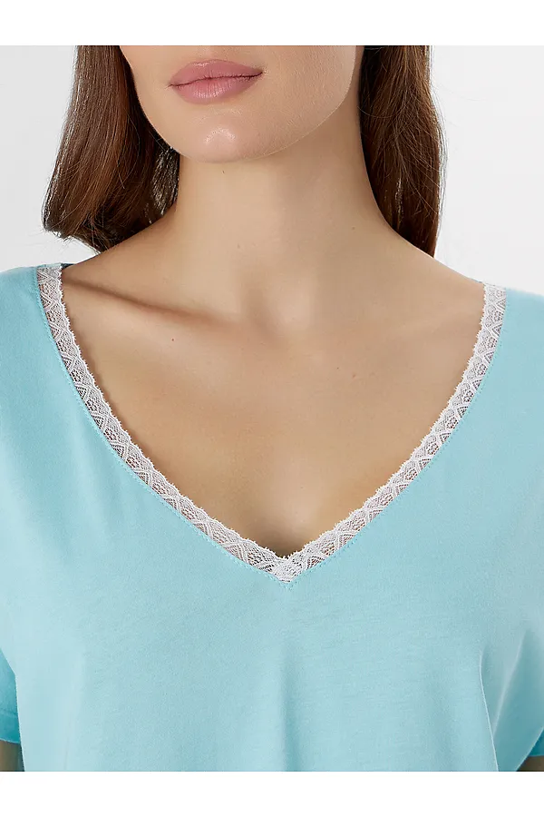 Комплект женский (футболка, бриджи) MARK FORMELLE, мятный +цветы на мятном - фото 2