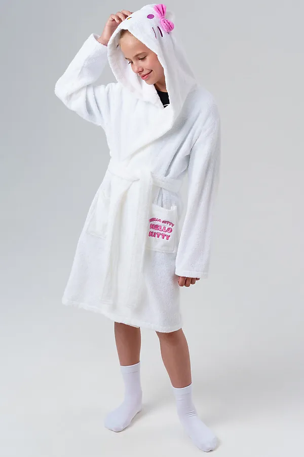 Халат текстильный для девочек PLAYTODAY, белый - фото 2