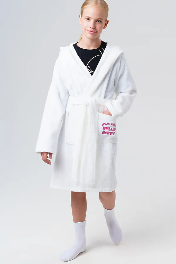 Халат текстильный для девочек PLAYTODAY, белый - фото 2